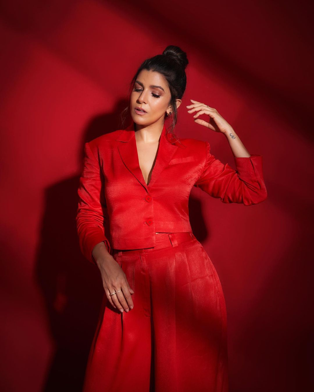 Bollywood Actress Nimrat Kaur Stills In Red Lehenga Choli